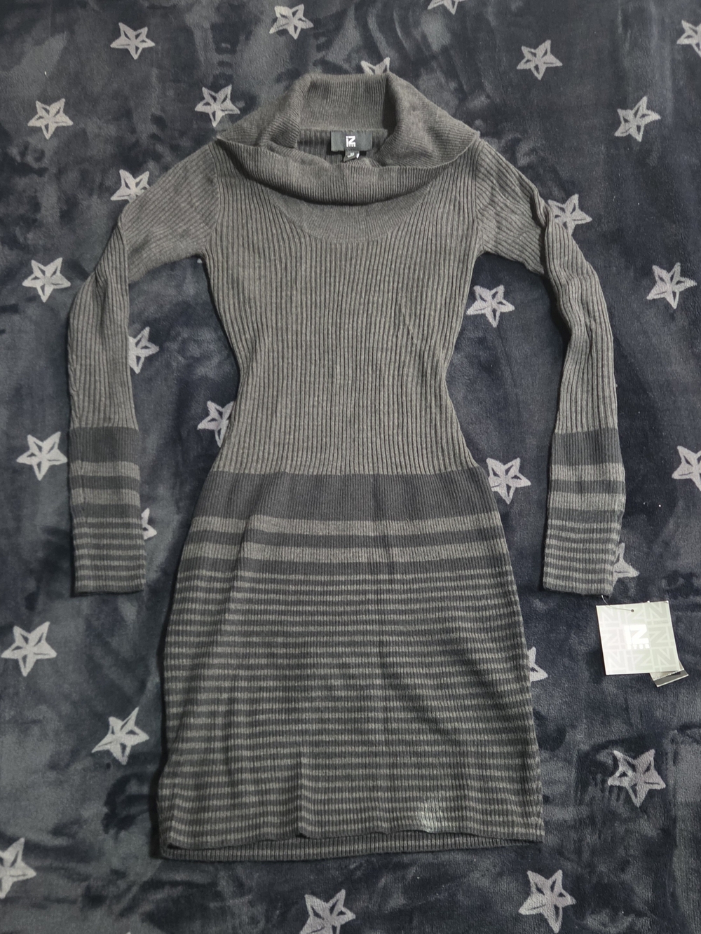 Iz Byer Charcoal & Dark Gray Ribbed Sweater Dress